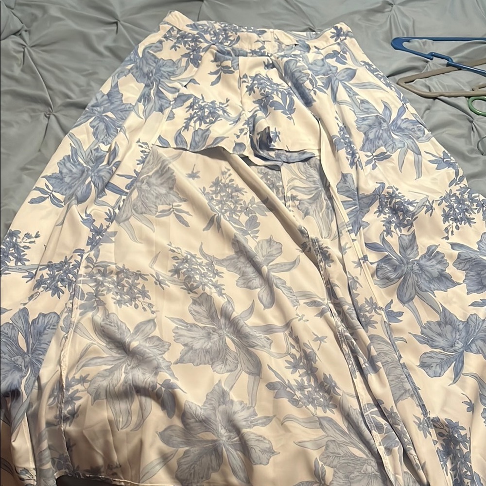 Floral Maxi Skirt in Blue and Cream